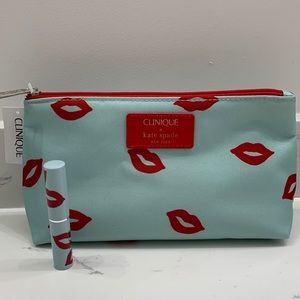 Clinique x Kate spade Almost lipstick Black Honey and cosmetics bag